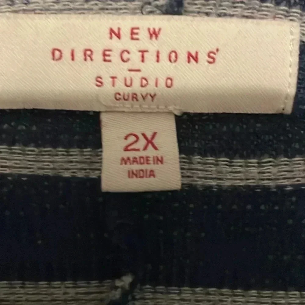 New Direction brand open kimono plus size 2x blue and white elbow sleeves - Picture 2 of 6